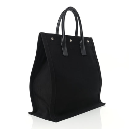 Saint Laurent Linen Calfskin Rive Gauche North South Tote Black 2 of 8