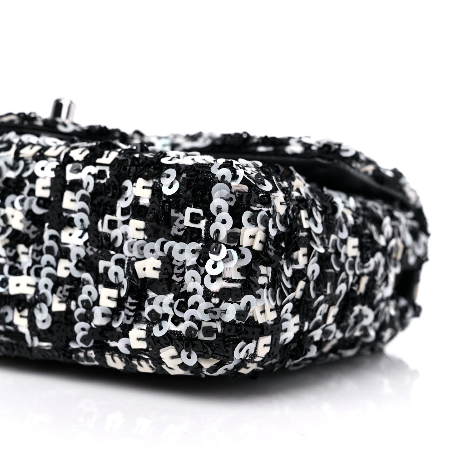 Sequin Lambskin Mini Flap Silver Black