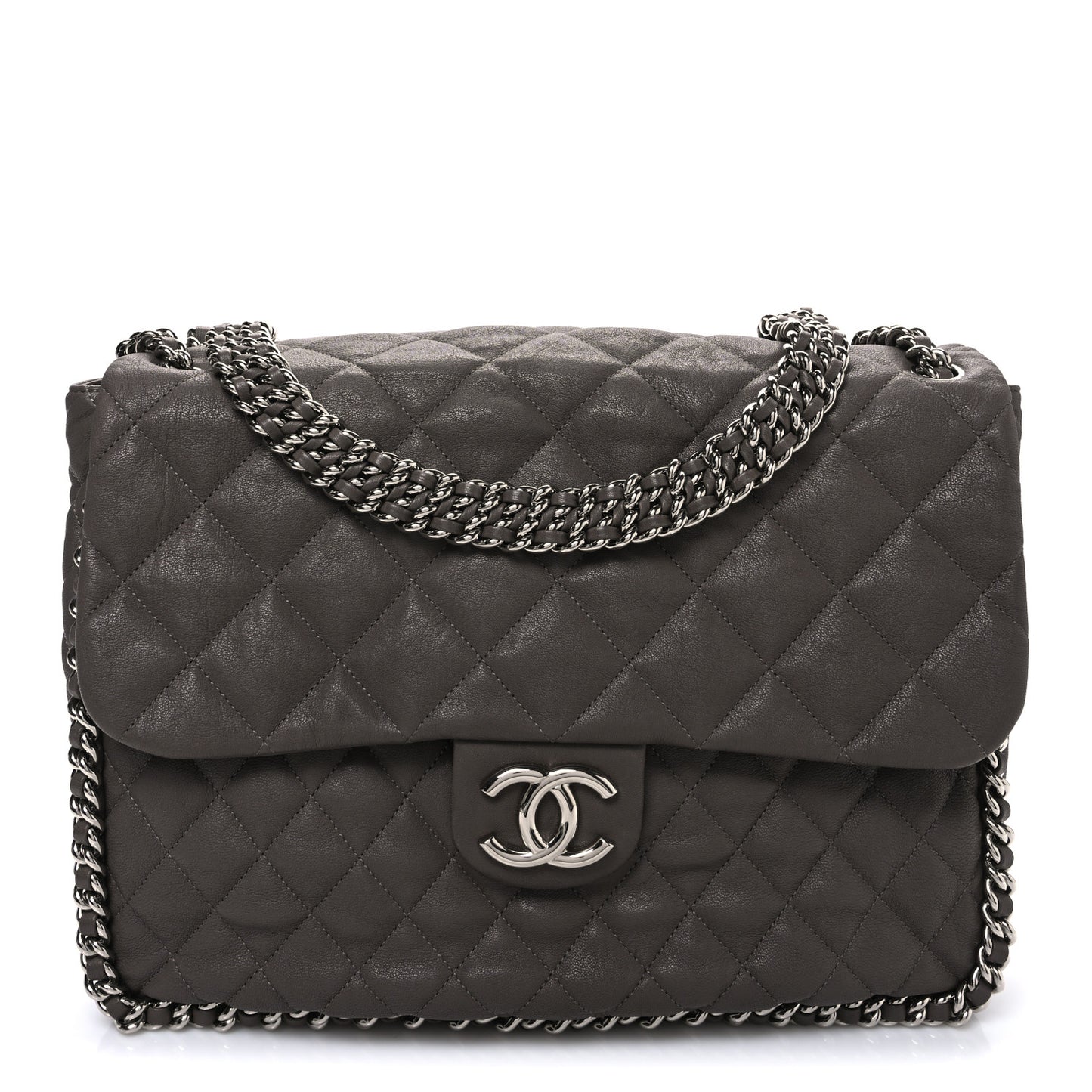 Washed Lambskin Quilted Chain Around Maxi Flap Taupe