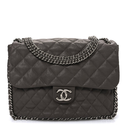 Chanel Washed Lambskin Quilted Chain Around Maxi Flap Taupe 1 of 10