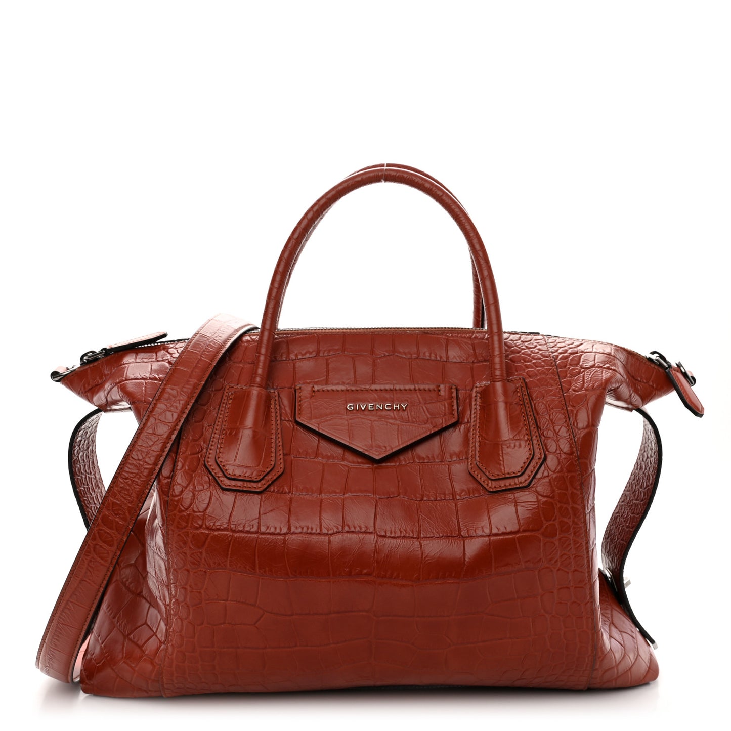 Calfskin Crocodile Embossed Medium Soft Antigona Paprika