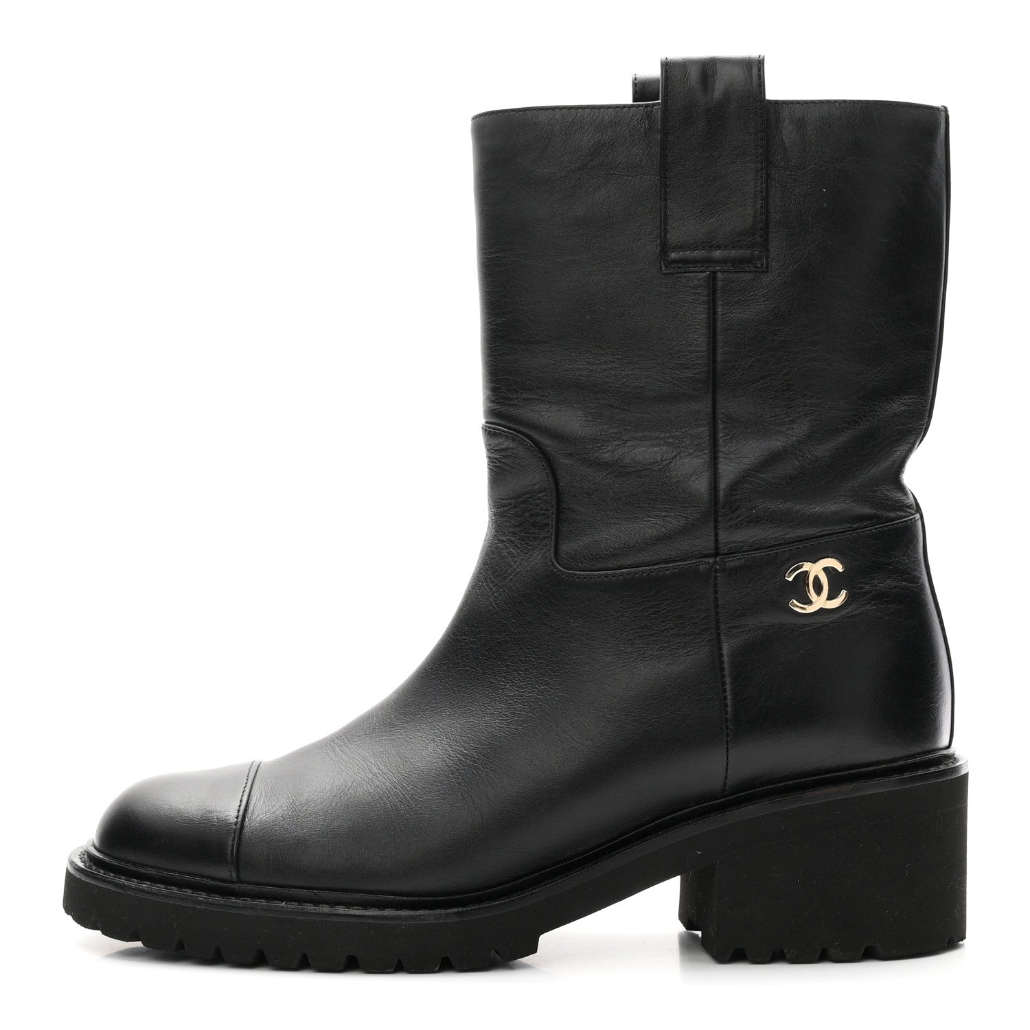 Chanel Calfskin CC Ankle Boots 37.5 Black 1 of 10