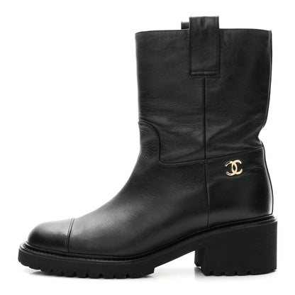 Chanel Calfskin CC Ankle Boots 37.5 Black 1 of 10