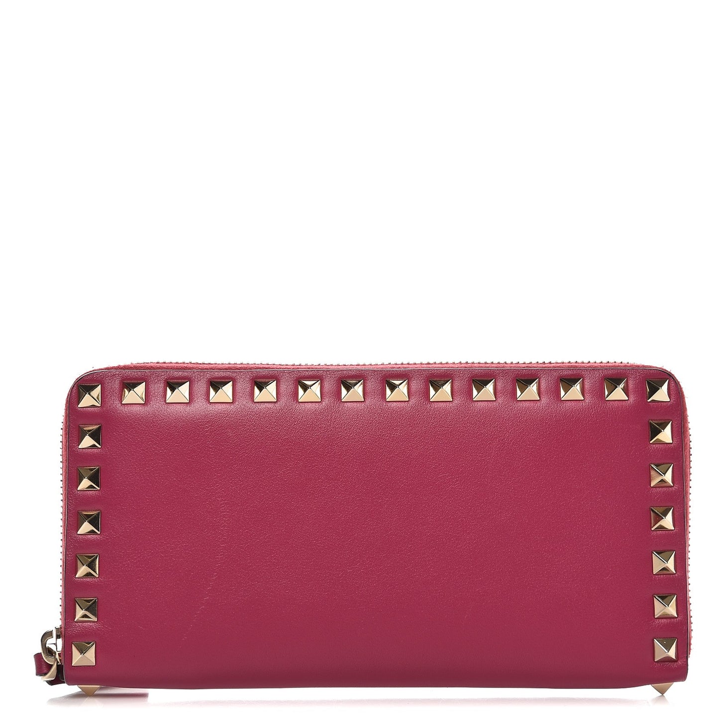 Calfskin Rockstud Zip Around Wallet Deep Cyclamin