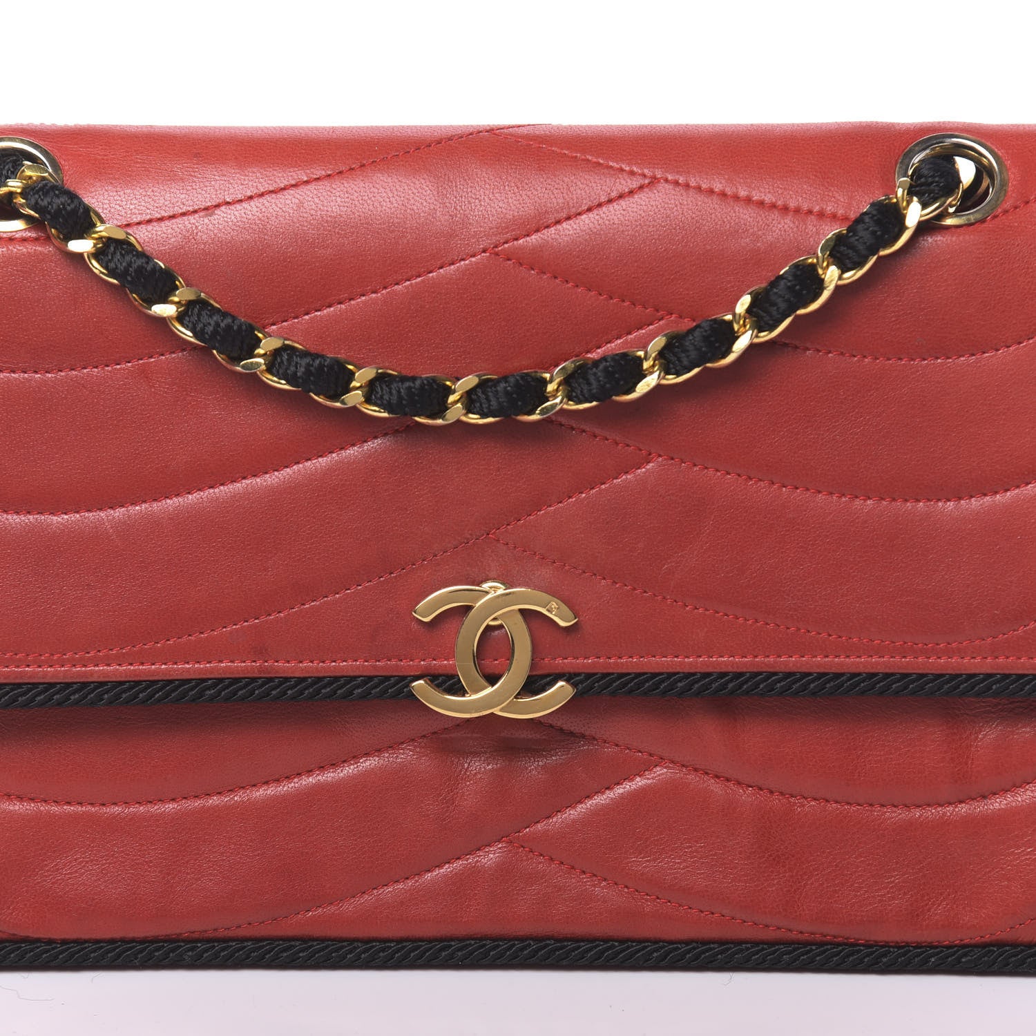 Chanel Lambskin Scallop Quilted Single Flap Red Black 11 of 11