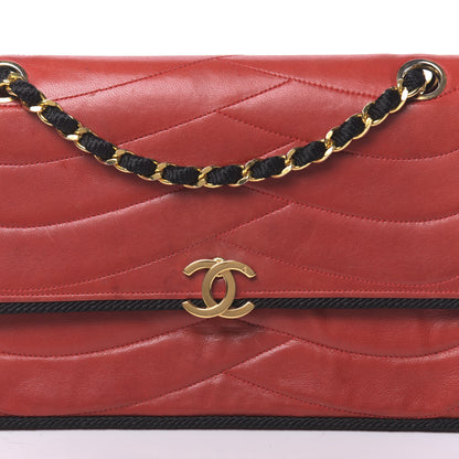 Chanel Lambskin Scallop Quilted Single Flap Red Black 11 of 11