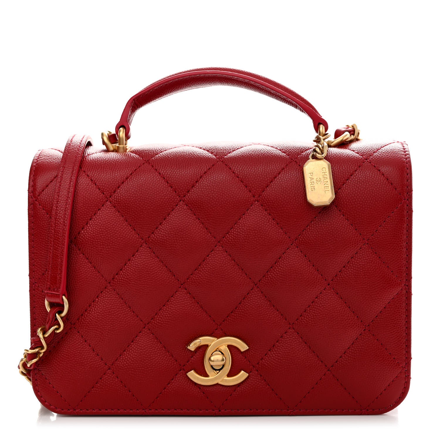 Chanel Caviar Quilted Mini Top Handle Flap Red 1 of 12