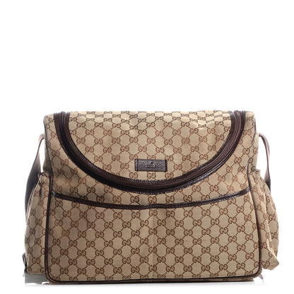 Gucci Monogram Natural Pigskin Large Diaper Bag Beige Ebony Cocoa Dark Chocolate 1 of 8