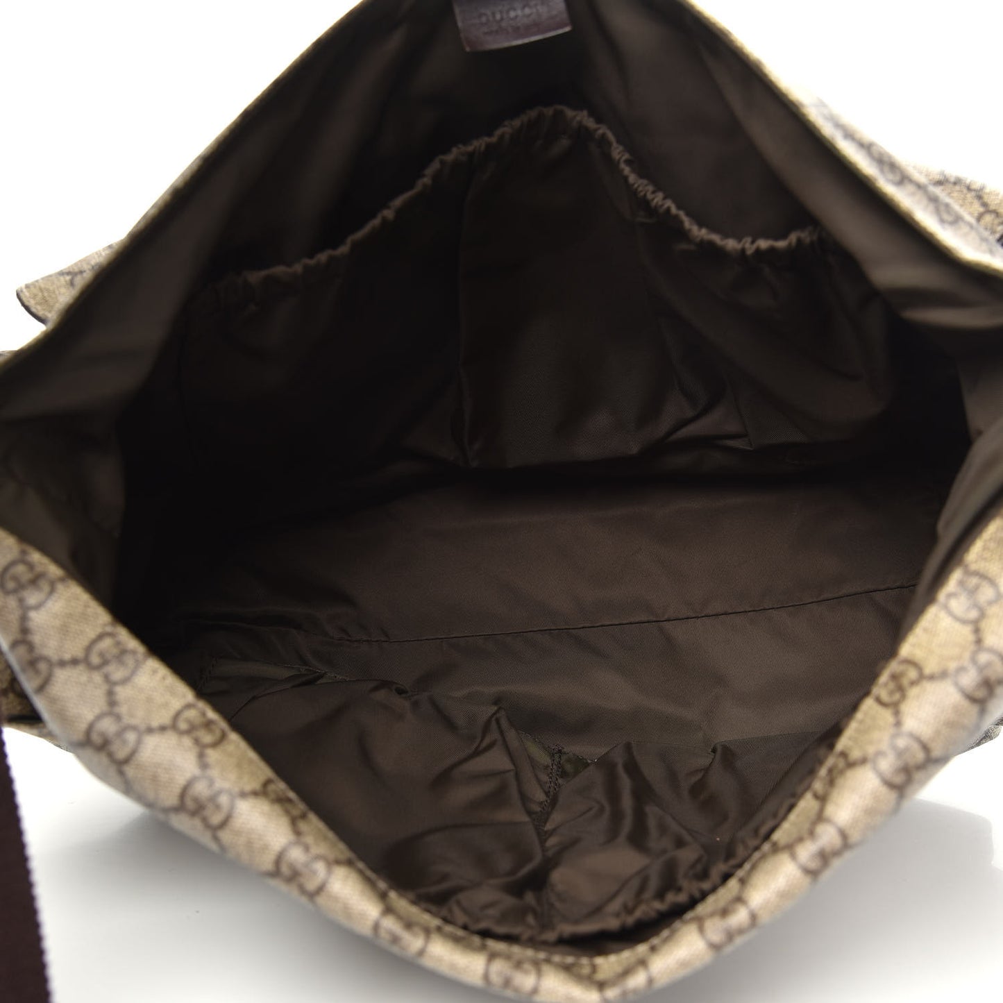 GG Supreme Monogram Selleria Calfskin Messenger Diaper Bag Beige Ebony Cocoa Dark Chocolate