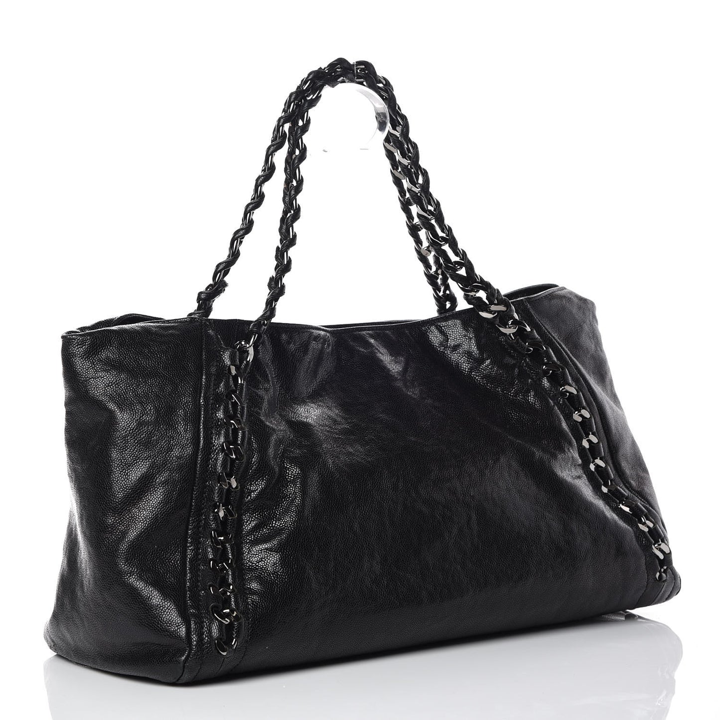 Glazed Caviar East West Modern Chain Tote Black