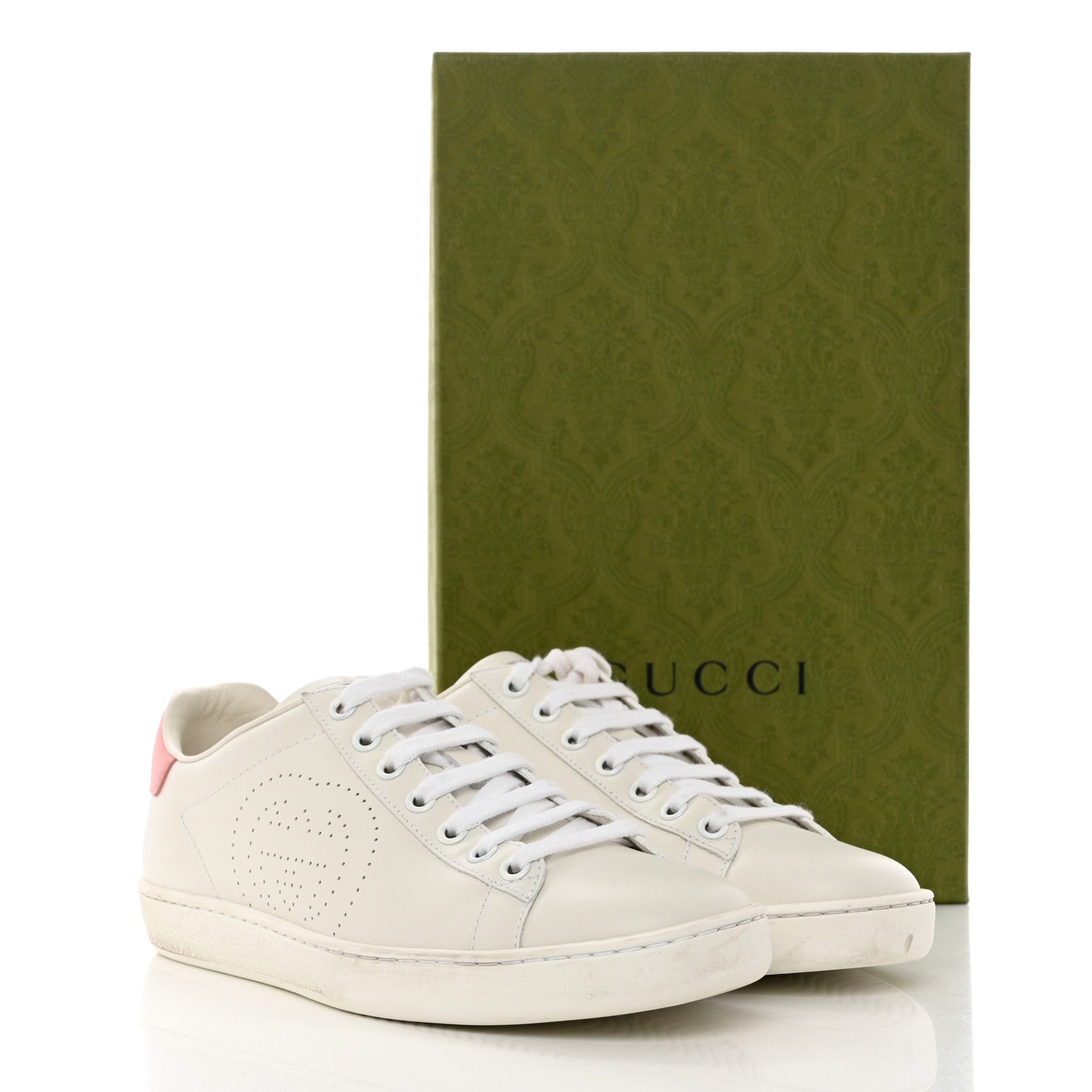 Gucci Calfskin Interlocking G Perforated Womens Ace Sneakers 37 White Wild Rose 12 of 12