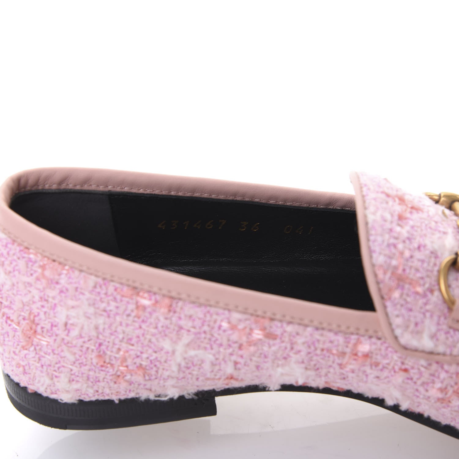Gucci Wool Tweed Horsebit Womens Jordaan Loafers 36 Pink White Perfect Pink 8 of 9