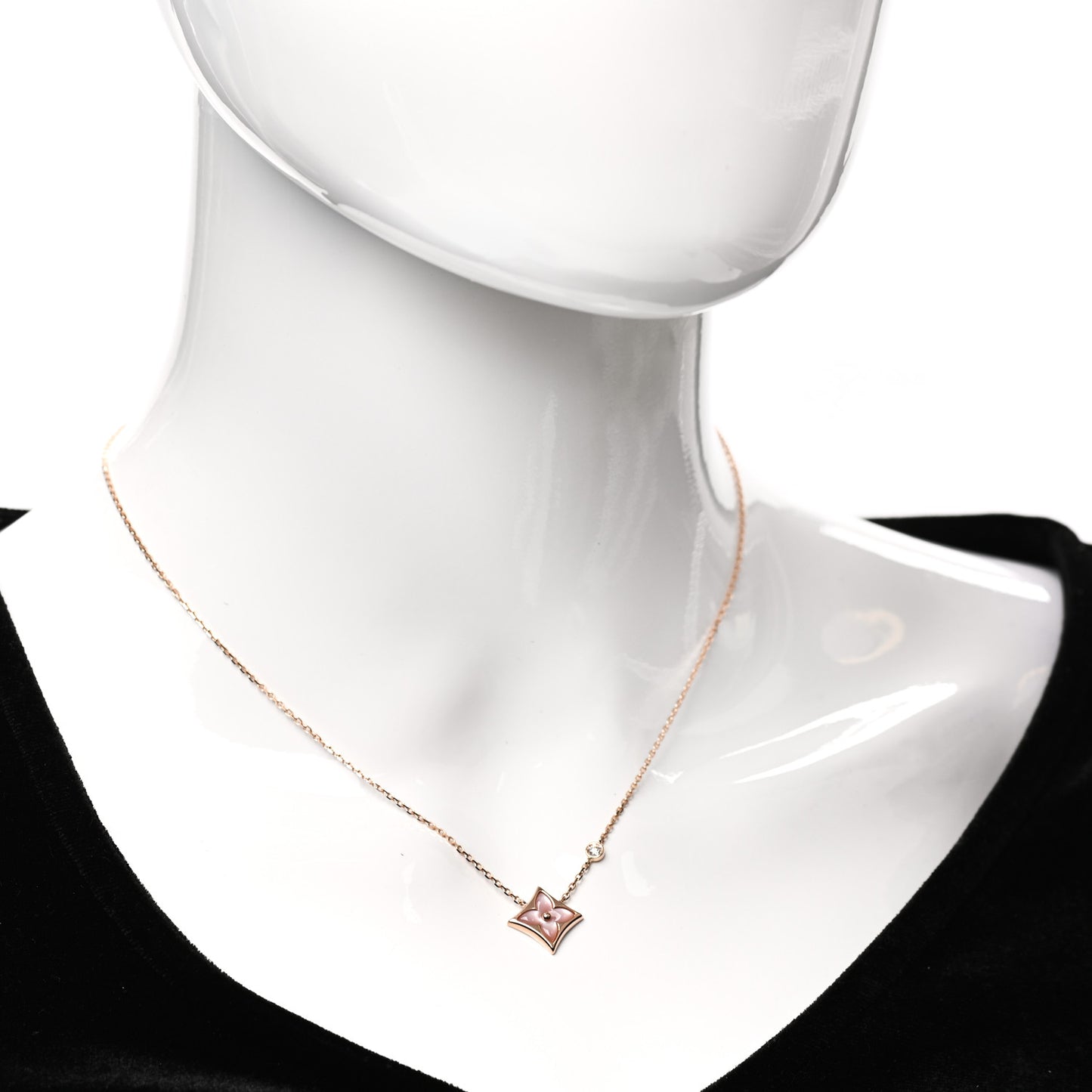 18K Pink Gold Diamond Pink Mother of Pearl Color Blossom BB Star Pendant Necklace