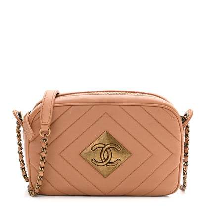 Chanel Lambskin Chevron Quilted Pyramid CC Camera Case Camel 1 of 12