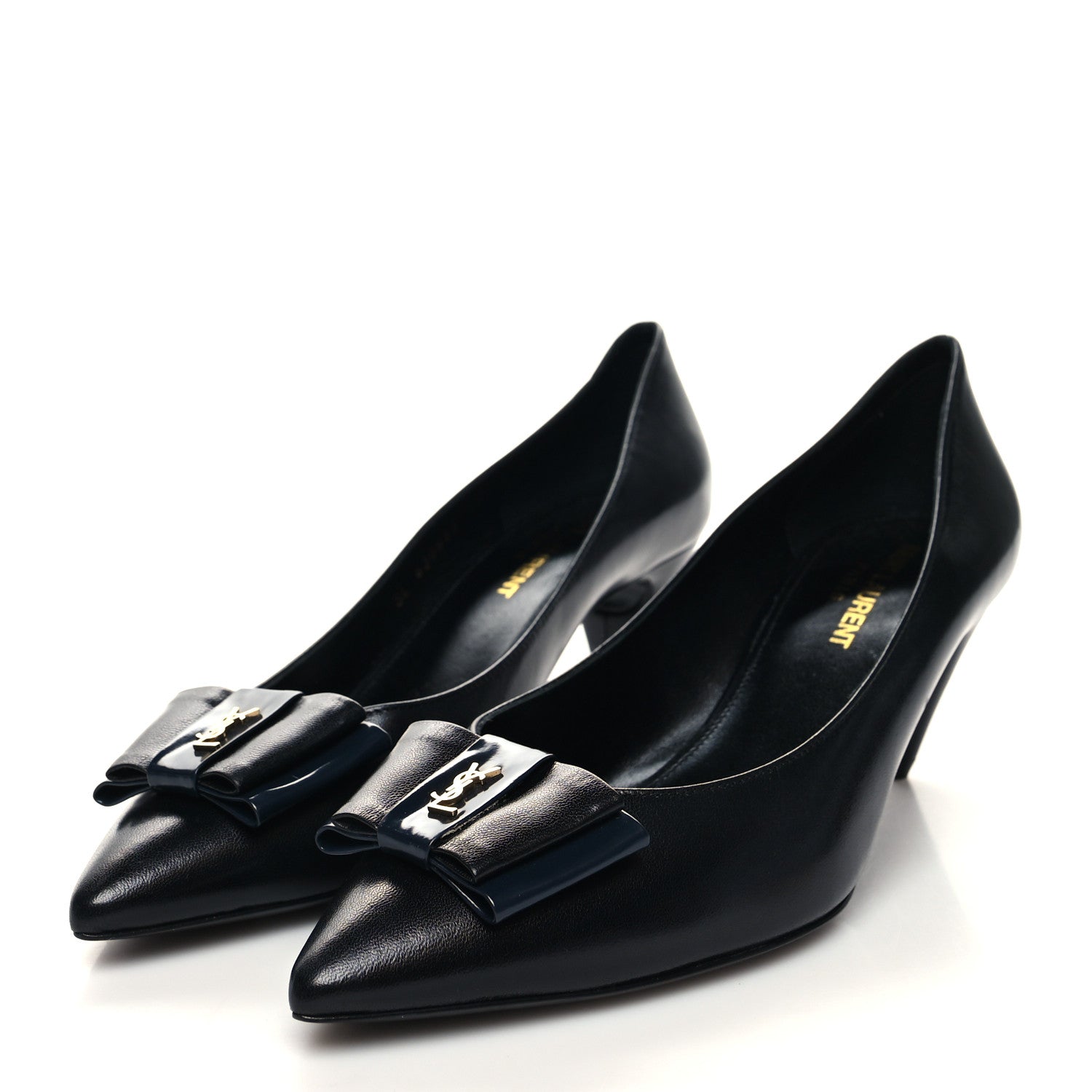 Saint Laurent Calfskin Bow Anais Pumps 38 Black Navy 3 of 10