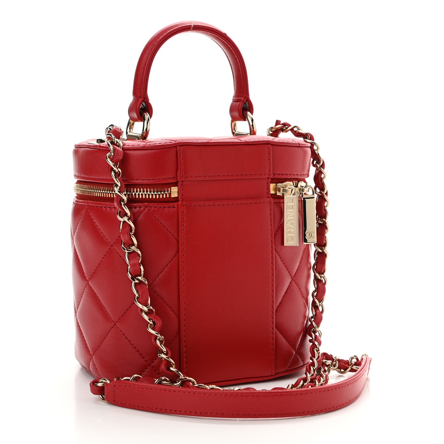 Lambskin Quilted Trendy Vanity Case Red