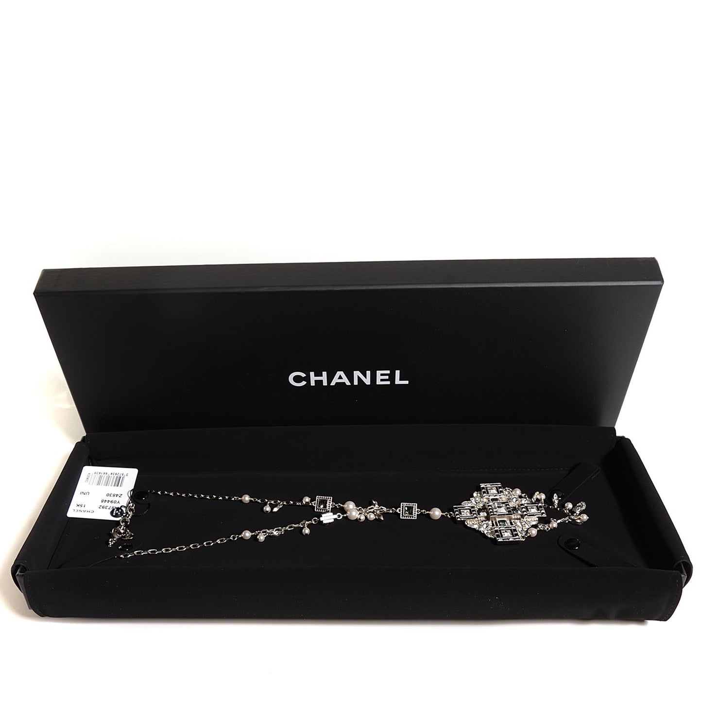 Crystal Baguette Pearl Maltese Cross Necklace Black Silver