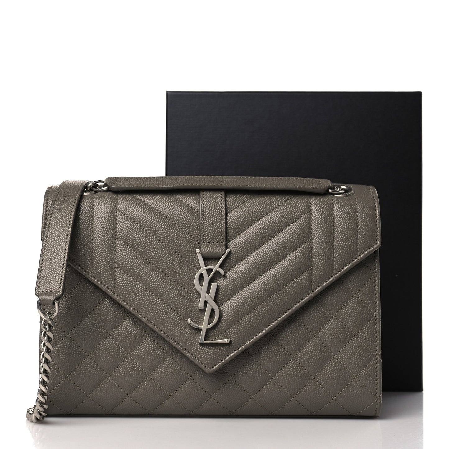 Grain De Poudre Textured Mixed Matelasse Medium Triquilt Monogram Satchel Earth