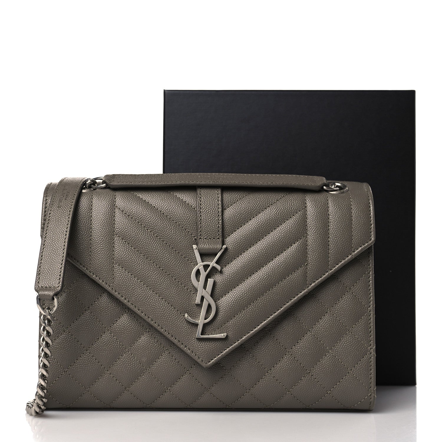 Saint Laurent Grain De Poudre Textured Mixed Matelasse Medium Triquilt Monogram Satchel Earth 10 of 10