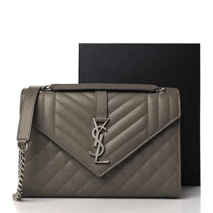 Saint Laurent Grain De Poudre Textured Mixed Matelasse Medium Triquilt Monogram Satchel Earth 10 of 10