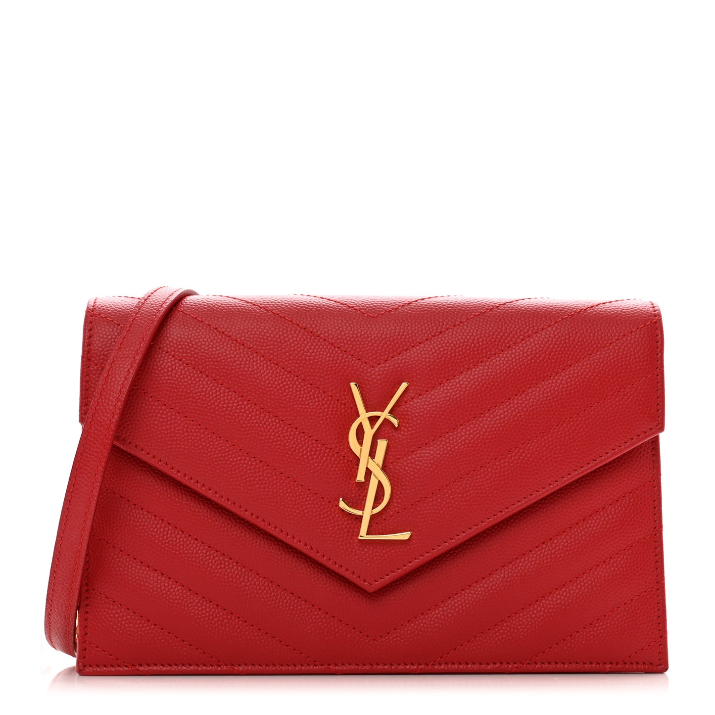 Grain De Poudre Matelasse Chevron Monogram Envelope Chain Wallet New Red