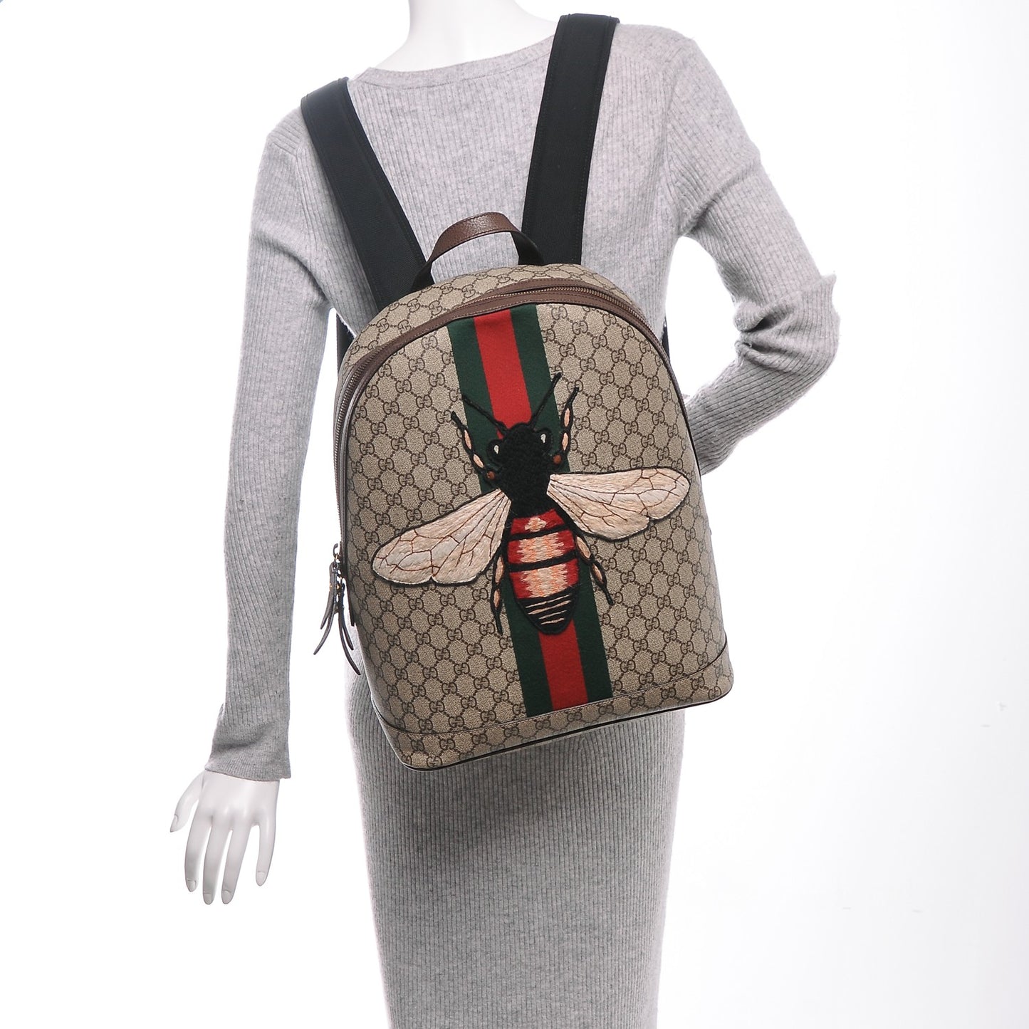 GG Supreme Monogram Web Animalier Bee Dome Backpack