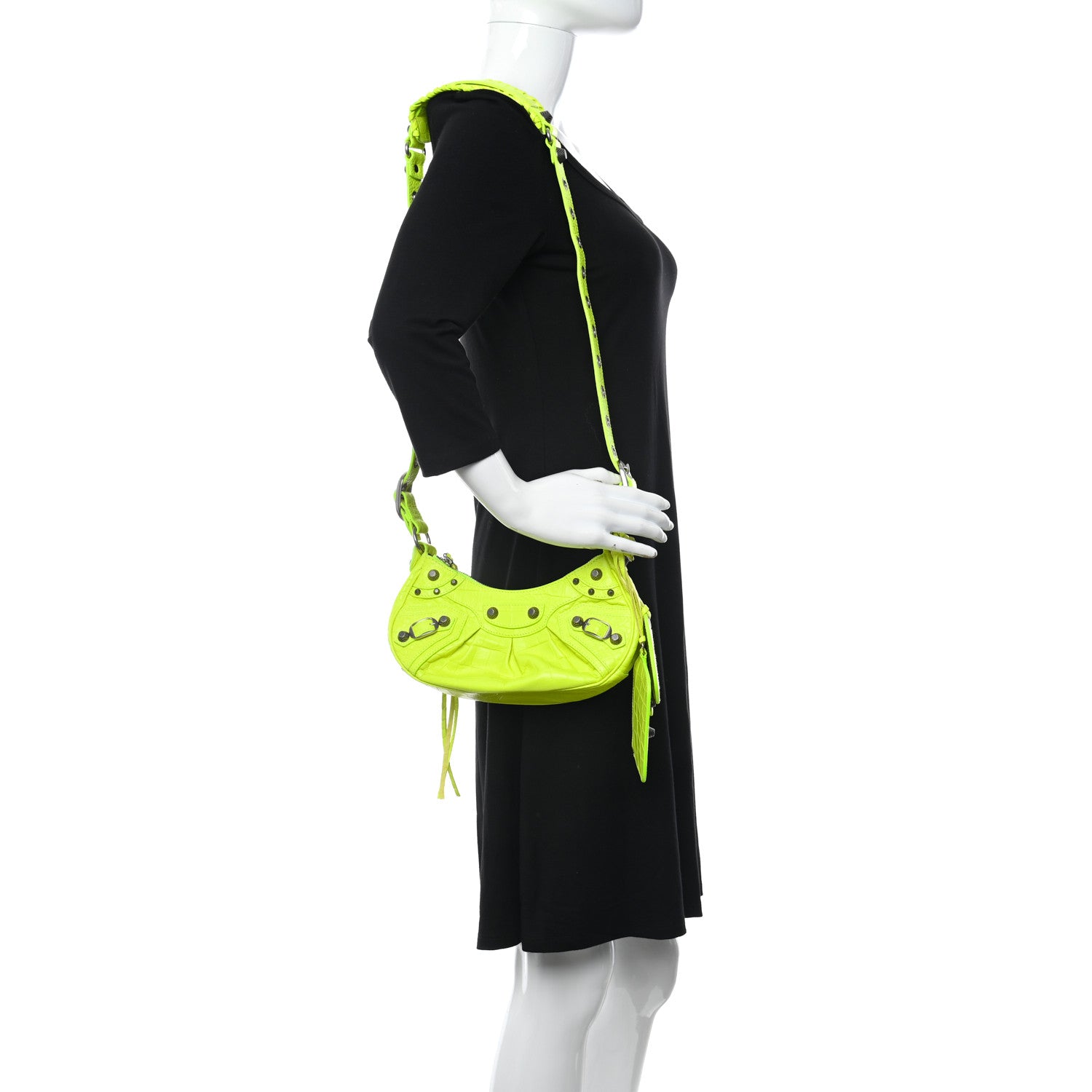 Balenciaga Extra Supple Calfskin Crocodile Embossed Le Cagole Shoulder Bag XS Fluo Yellow 2 of 10