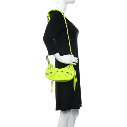 Balenciaga Extra Supple Calfskin Crocodile Embossed Le Cagole Shoulder Bag XS Fluo Yellow 2 of 10