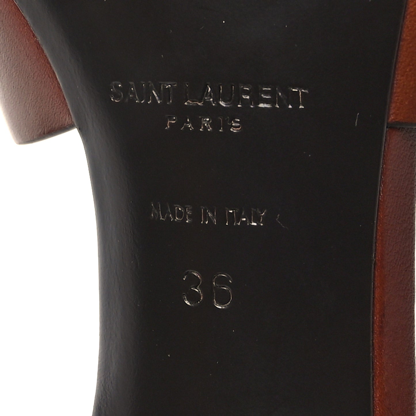 Calfskin Tribute 85 Slide Sandals 36 Amber