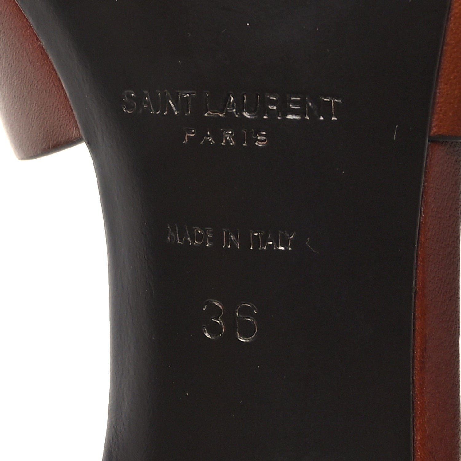 Saint Laurent Calfskin Tribute 85 Slide Sandals 36 Amber 7 of 10