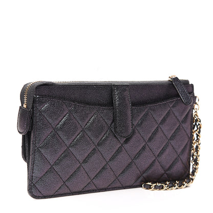 Chanel Iridescent Caviar Quilted Classic Pouch With Handle Black 2 of 7
