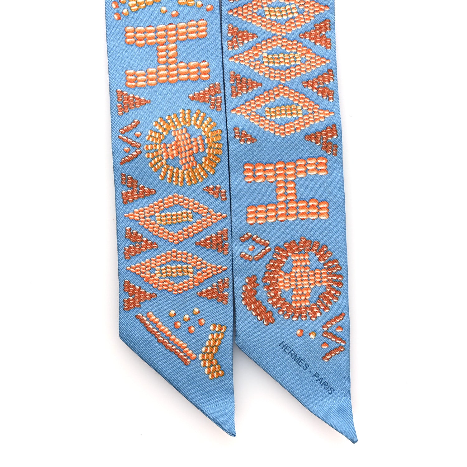 Hermes Silk Kelly En Perles Twilly Bleu Azur Orange 2 of 4