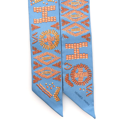Hermes Silk Kelly En Perles Twilly Bleu Azur Orange 2 of 4