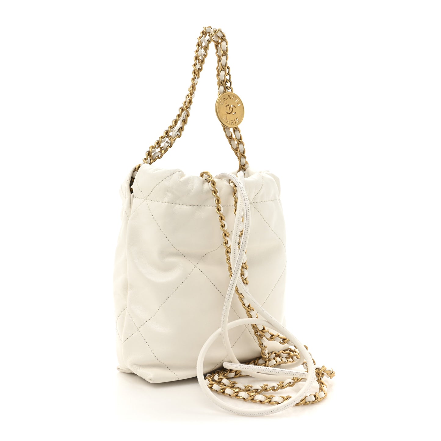 Shiny Calfskin Quilted Mini Chanel 22 White