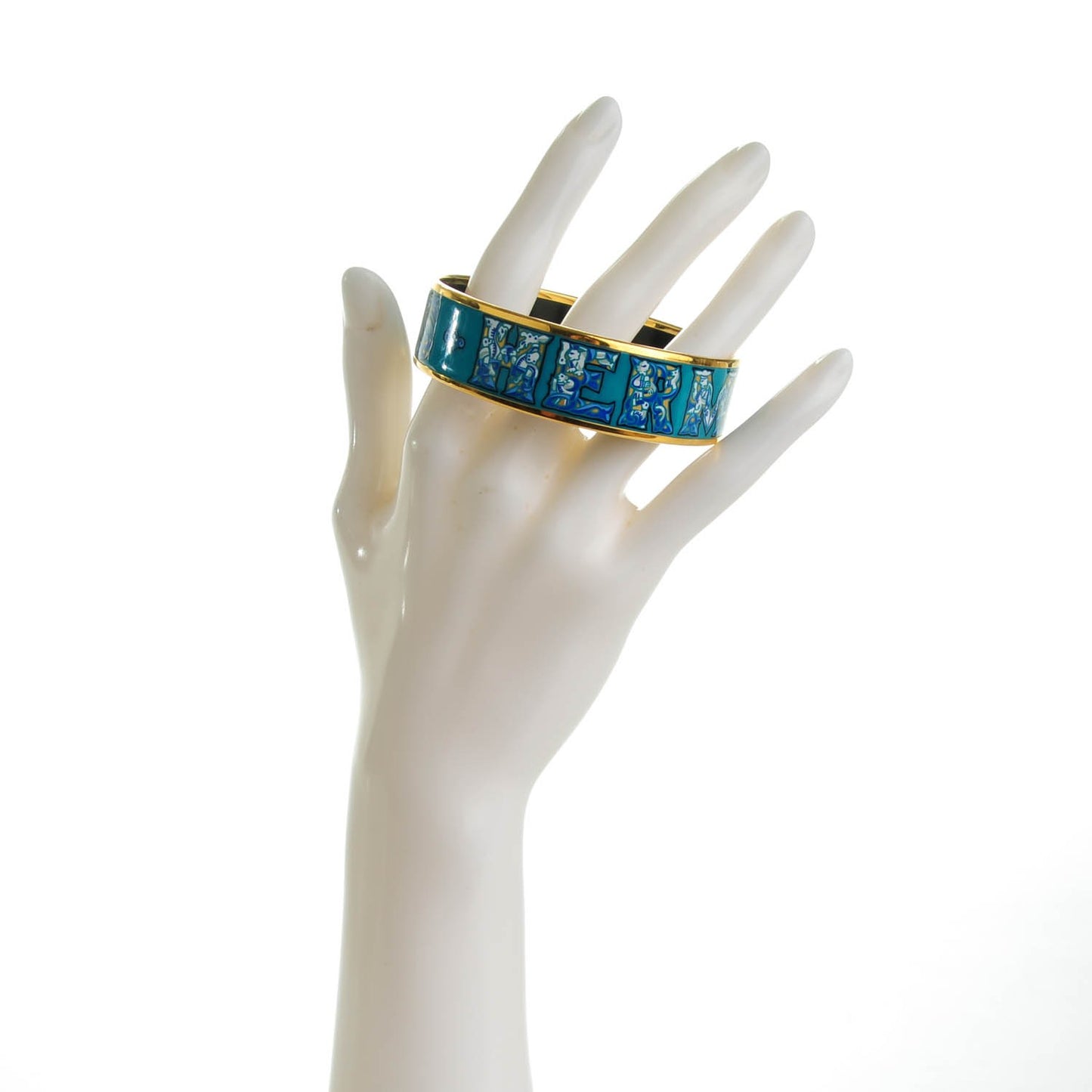 Enamel Printed Wide Alphabet Russe Bracelet 70 Turquoise Bleu Kaki Jaune