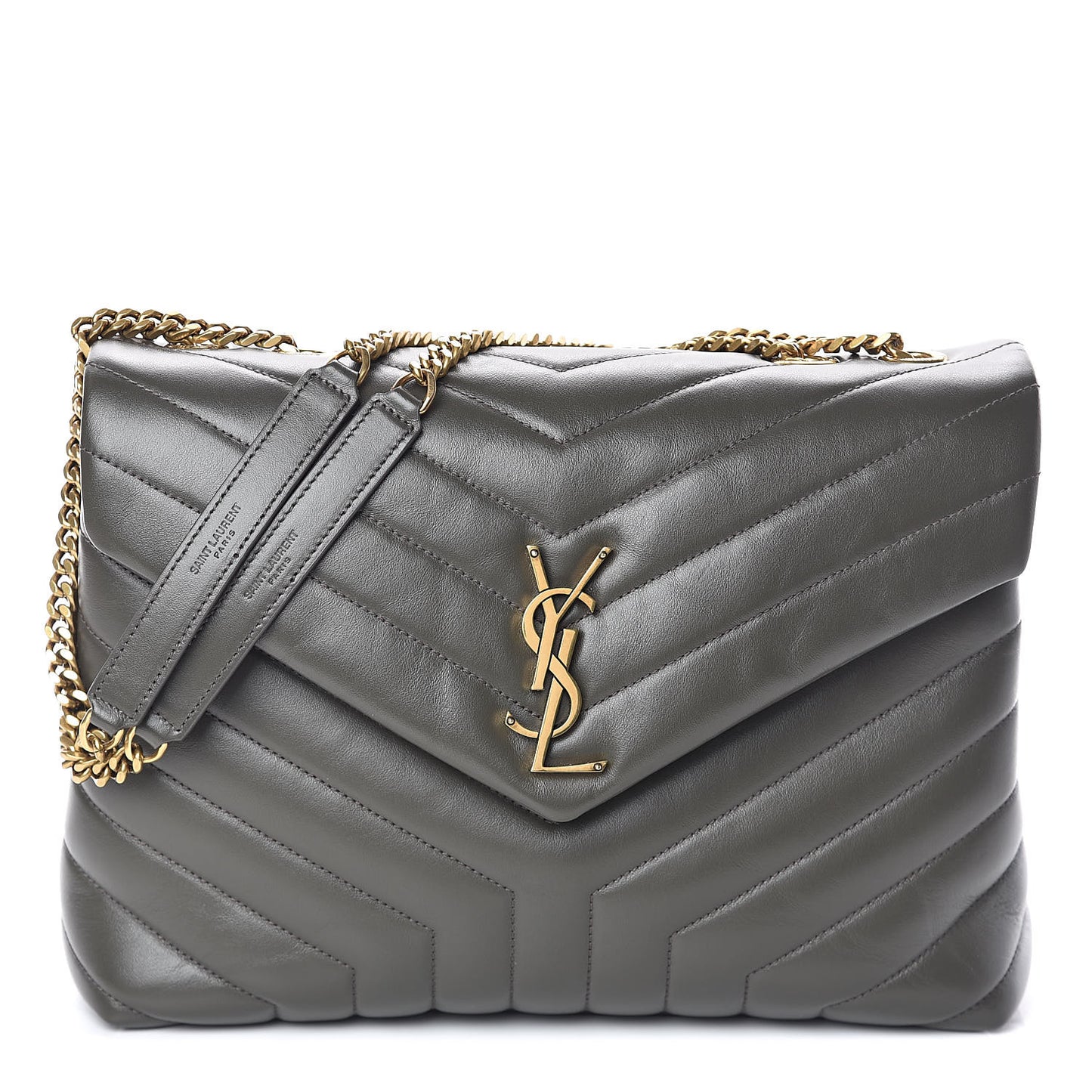 Calfskin Y Quilted Monogram Medium Loulou Chain Satchel Kaki Fonce