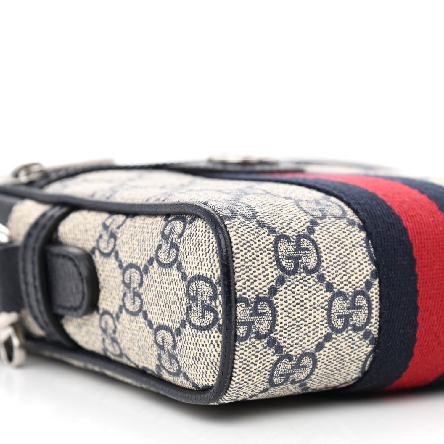 Gucci GG Supreme Monogram Textured Calfskin Web Mini Ophidia Messenger Beige Blue 9 of 10