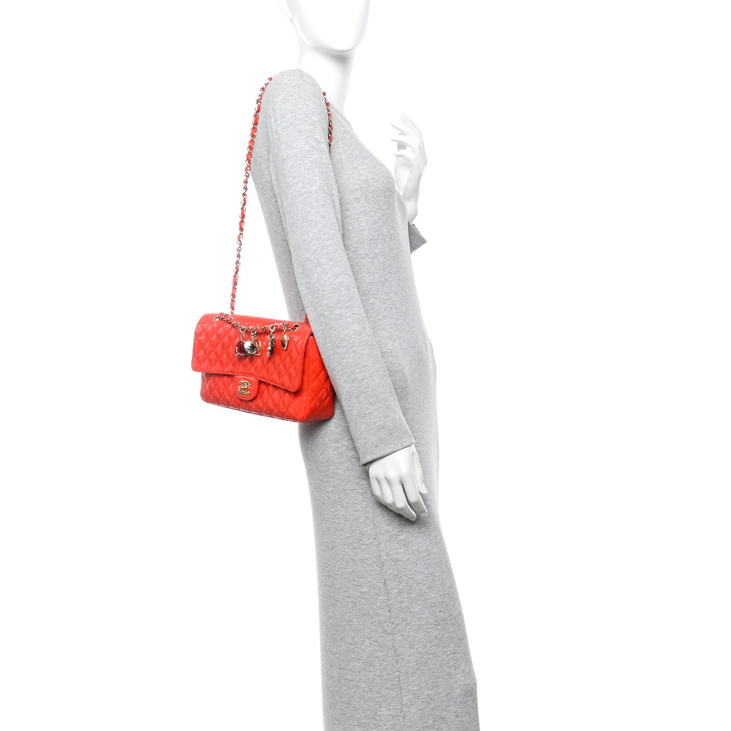 Chanel Patent Calfskin Quilted Valentine Charms Medium Single Flap Red 2 of 10