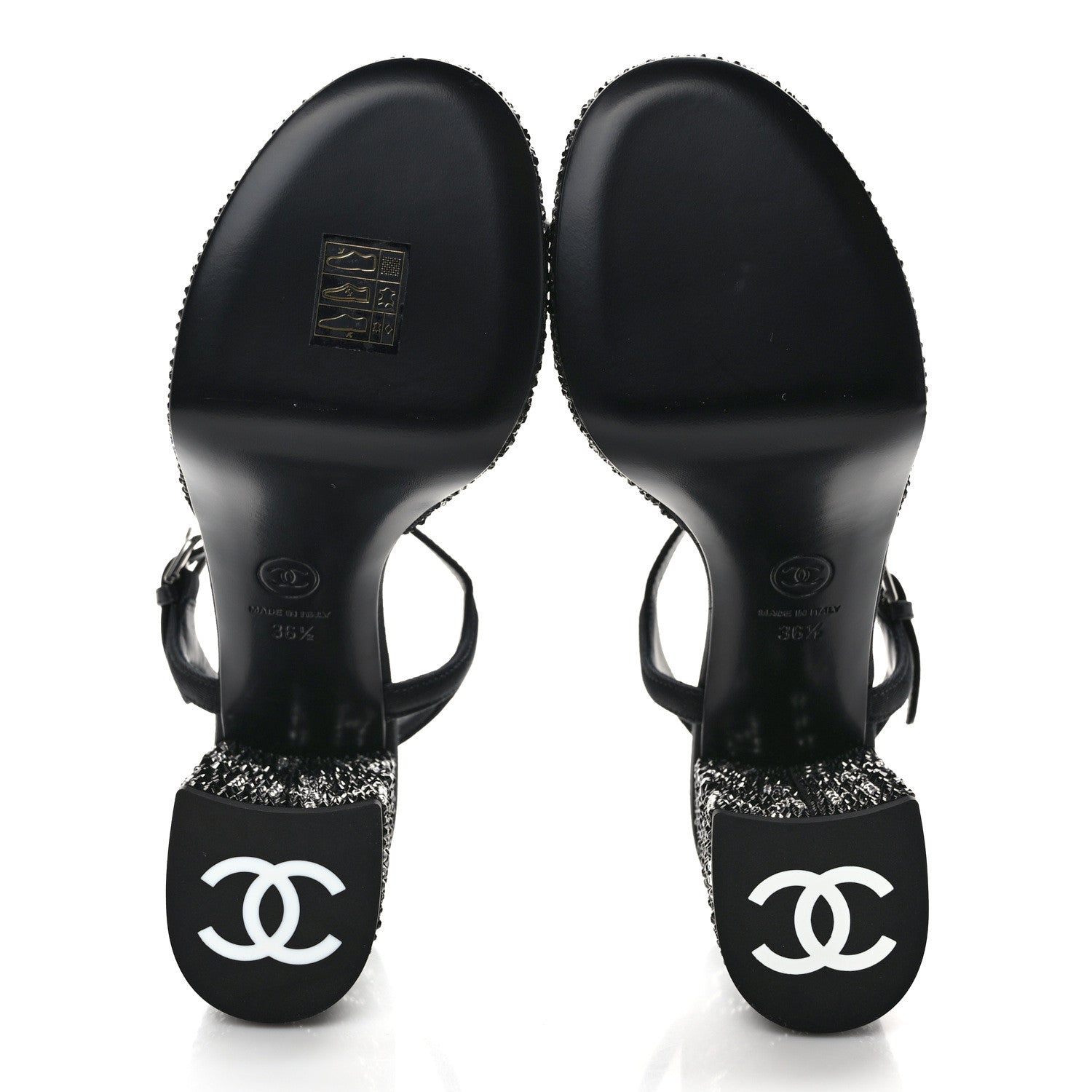 Chanel Grosgrain Strass Logo Platform Sandals 36.5 Black Silver