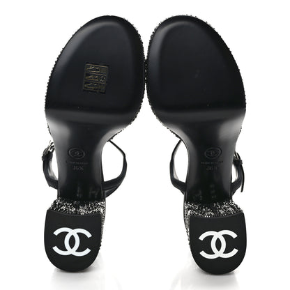 Chanel Grosgrain Strass Logo Platform Sandals 36.5 Black Silver 5 of 7