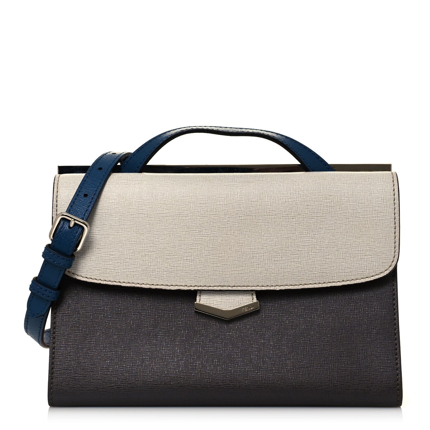Vitello Elite Flamingo Colorblock Mini Demi Jour Shoulder Bag White Grey