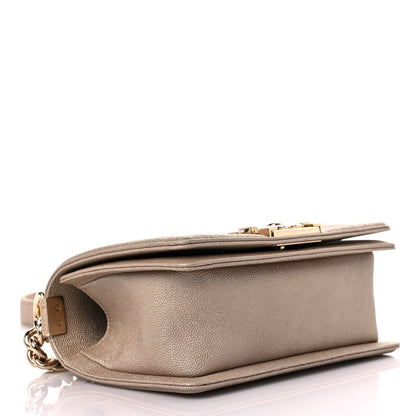 Chanel Metallic Caviar Chevron Quilted Small Boy Flap Light Beige 4 of 10