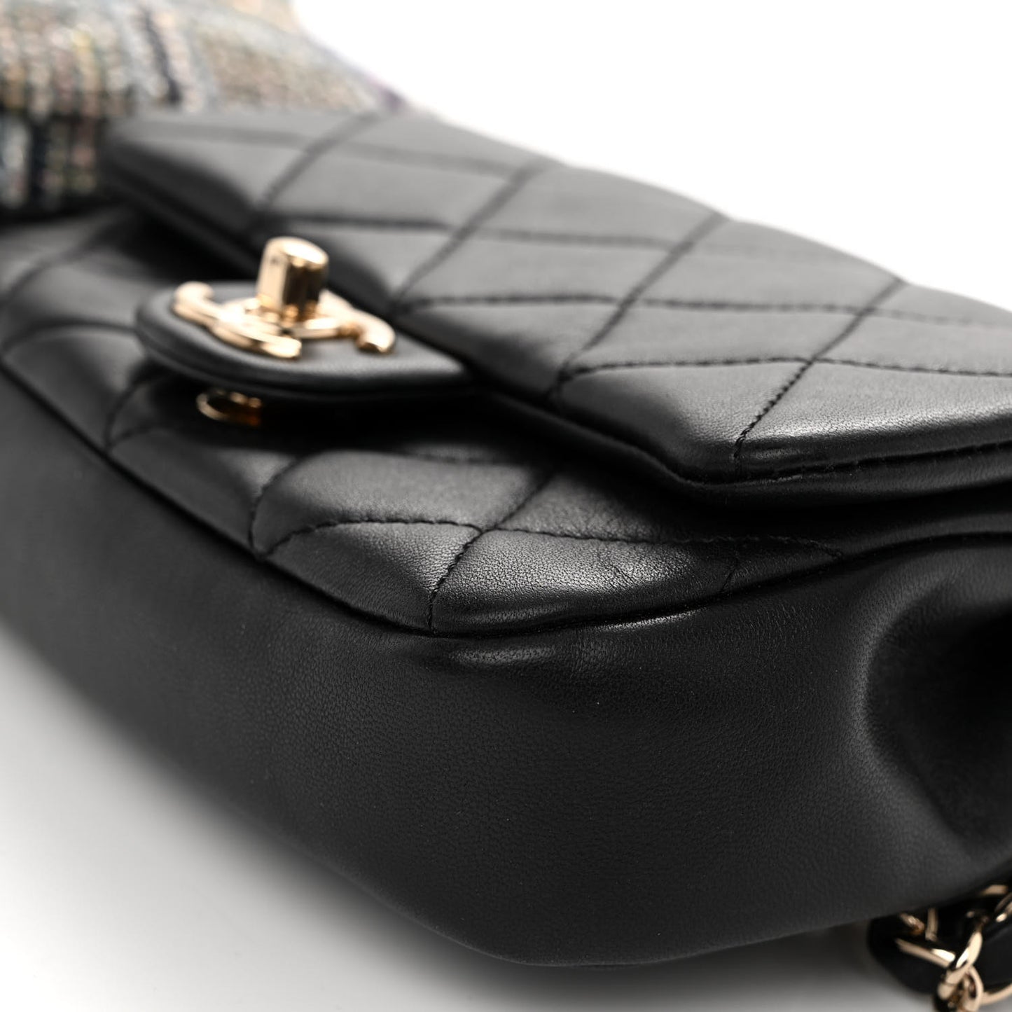 Tweed Lambskin Quilted Double Belt Bag Black
