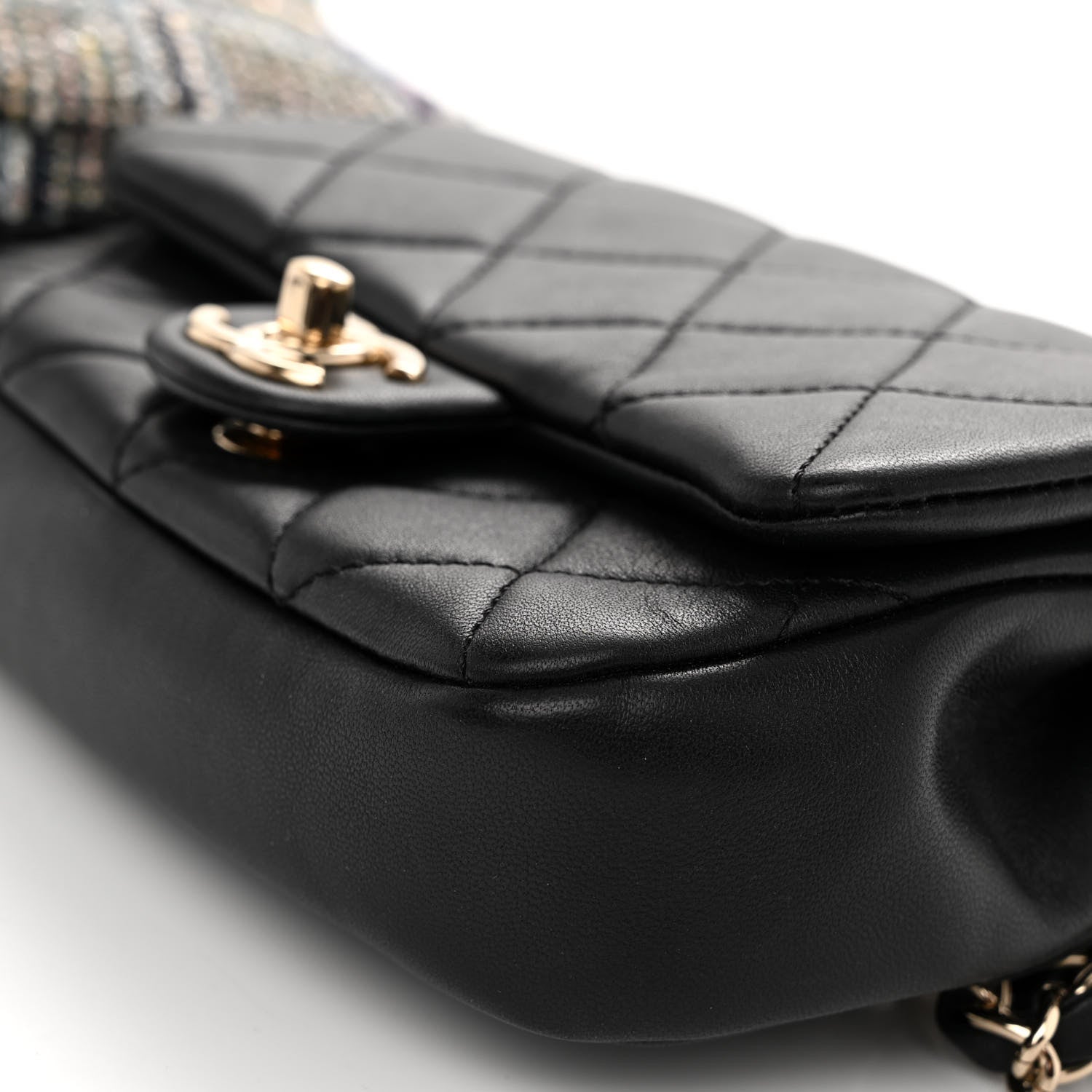 Chanel Tweed Lambskin Quilted Double Belt Bag Black 14 of 14