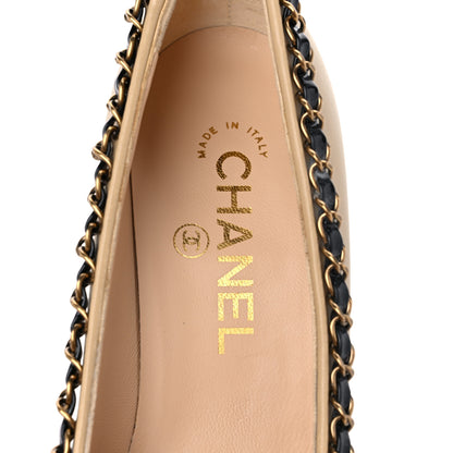 Chanel Calfskin Patent Calfskin Chain Cap Toe Pumps 35 Beige Black 7 of 8