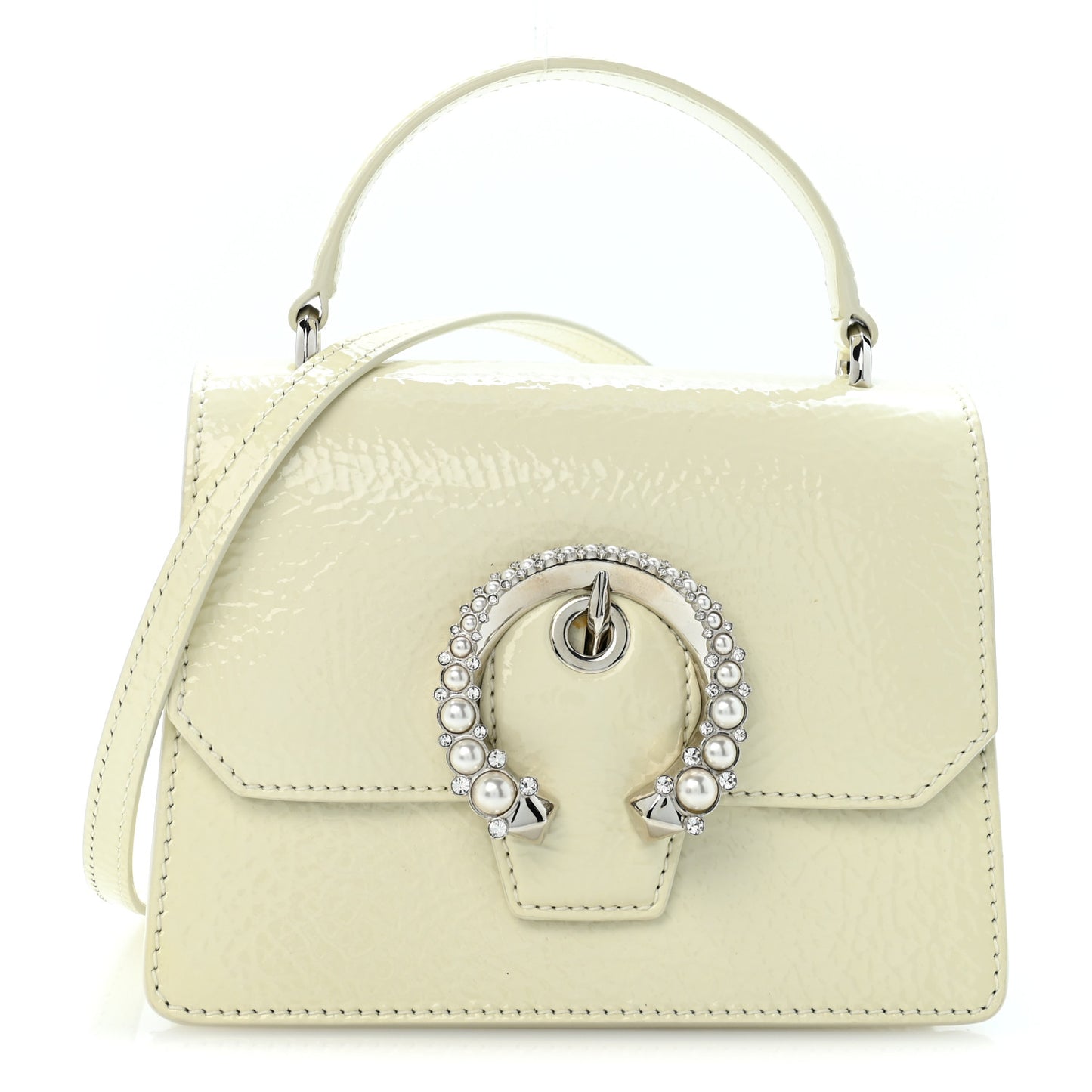 Textured Patent Calfskin Small Madeline Satchel Latte