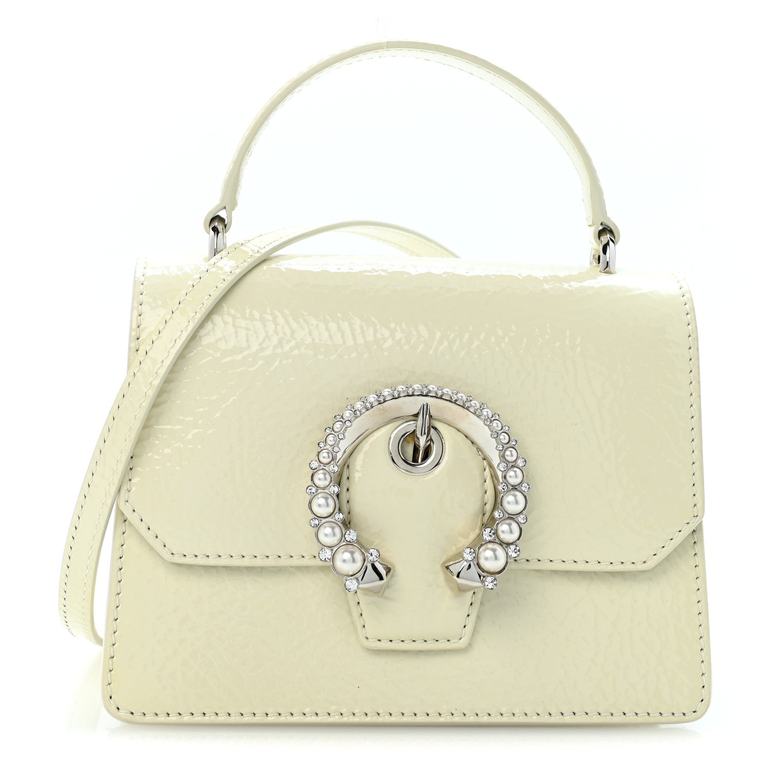 Jimmy Choo Textured Patent Calfskin Small Madeline Satchel Latte 1 of 11
