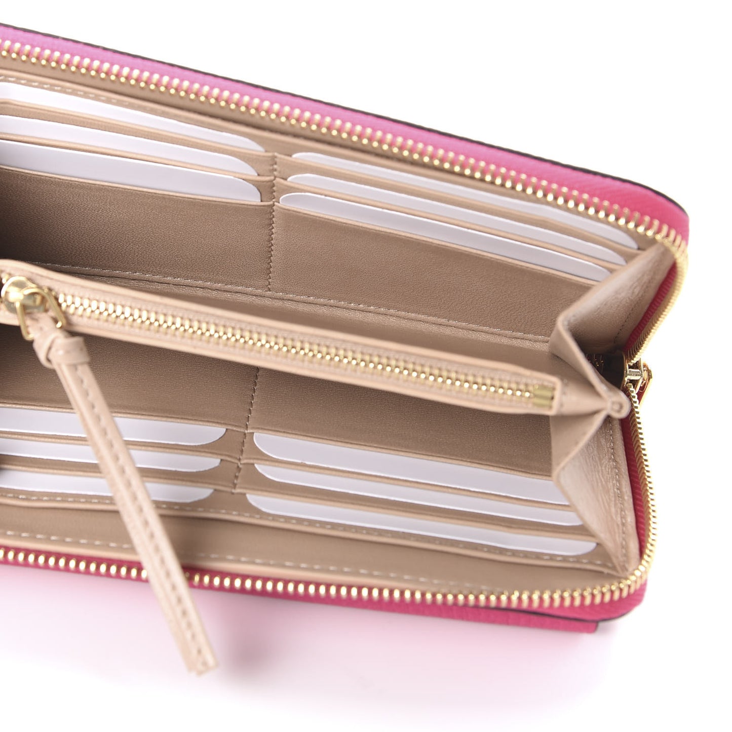 Grained Lambskin Drew Long Zipped Wallet Fuchsia Rose