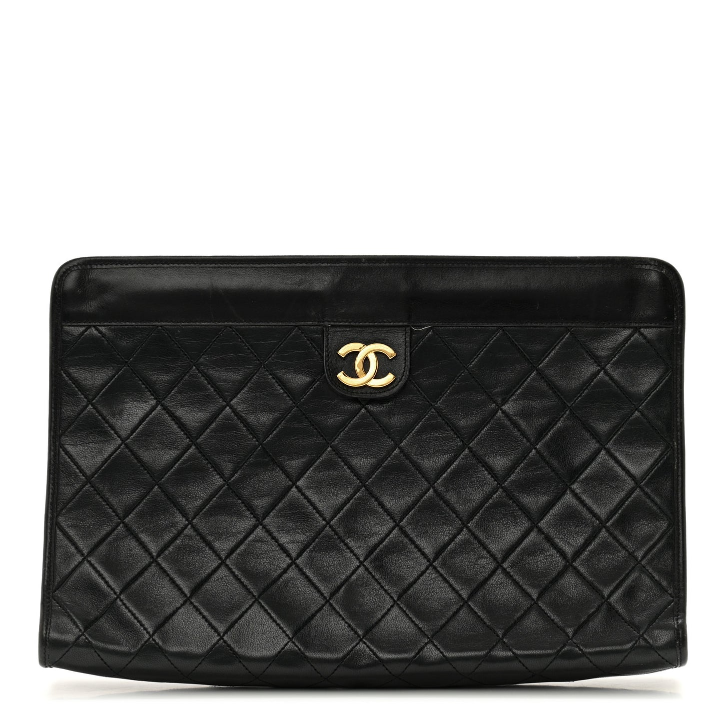 Lambskin Quilted CC Large Clutch Black