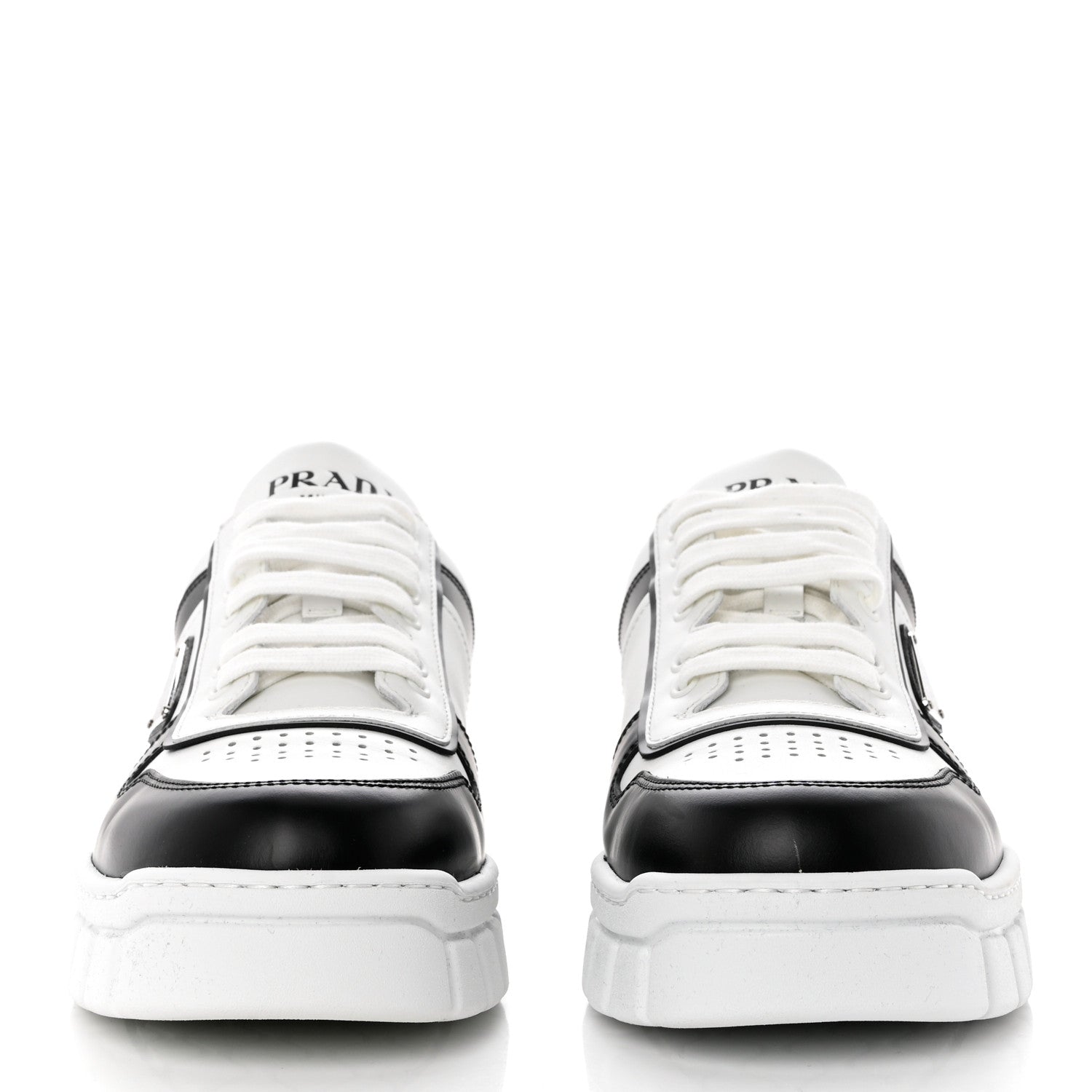 Prada Vitello Rois Metal Triangle Logo Mens Sneakers 10 White Black 2 of 9